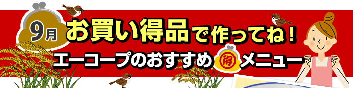 ９月　お買い得品で作ってね！Aコープおすすめマル得メニュー