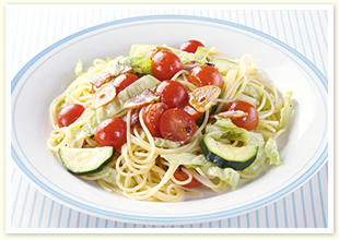 ベーコンと夏野菜の冷製ペペロンチーノ