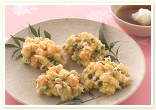 竹の子とグリーンピースのかき揚げ