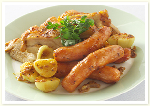 鶏肉とソーセージのスパイス焼き