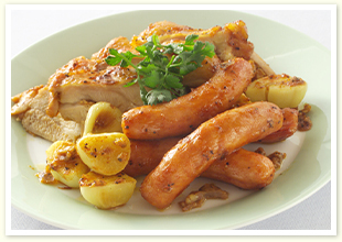 鶏肉とソーセージのスパイス焼き
